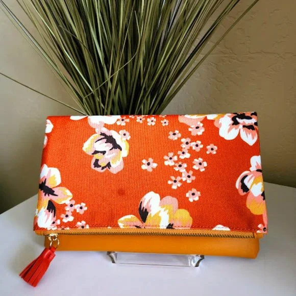 Rachel Pally Foldover Leather/Canvas Clutch Bag - Picture 1 of 8